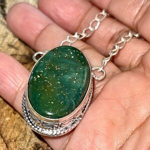 Heliotrope Deagon Bloodstone Pendant Necklace 15”-17”